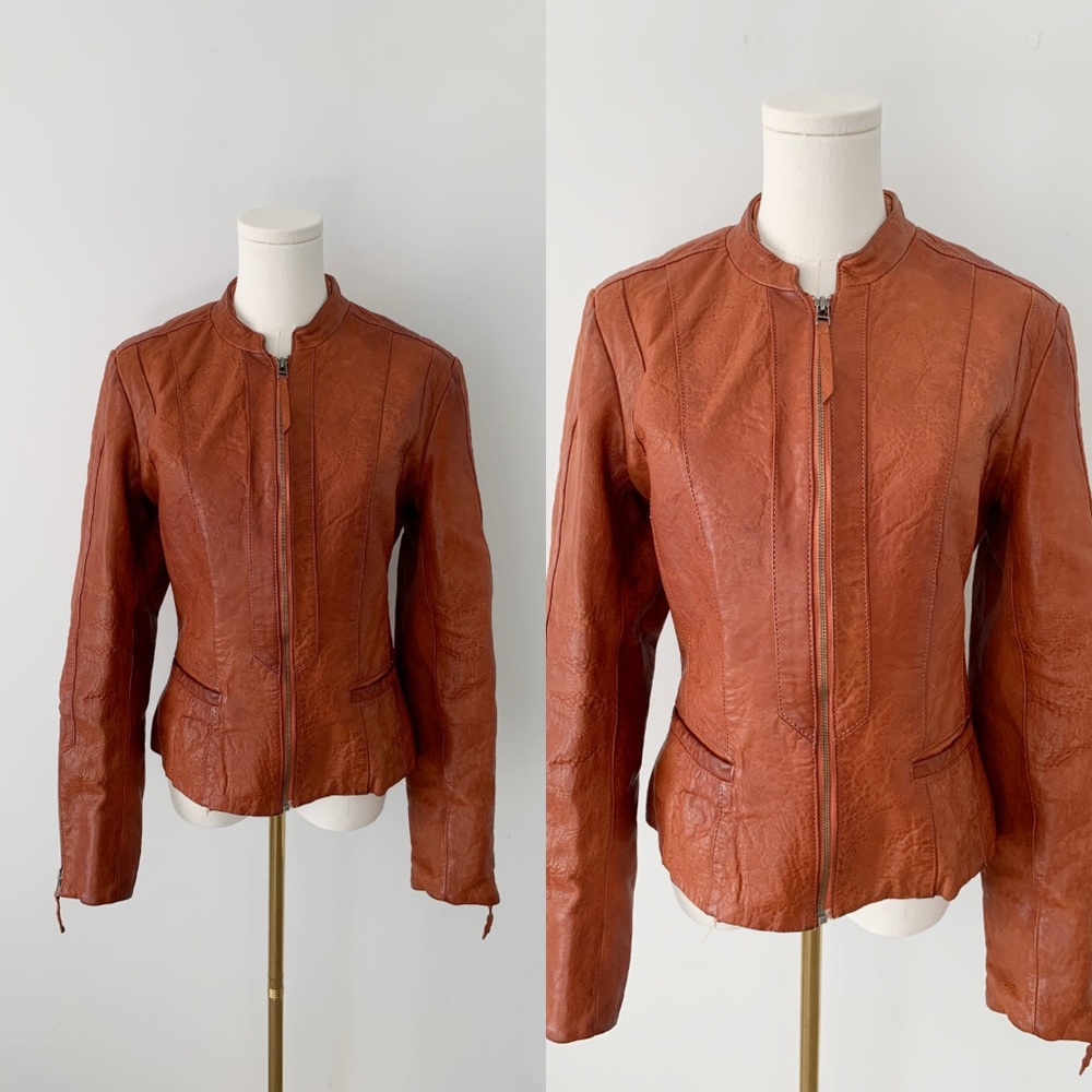 Danier copper leather zip up jacket